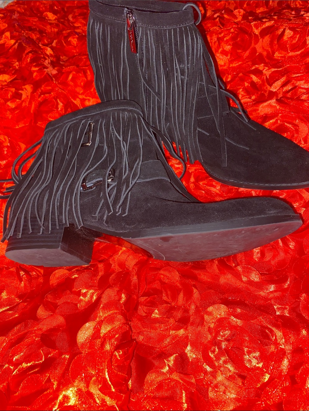 BCBGeneration Black Suede Fringe Ankle Boots